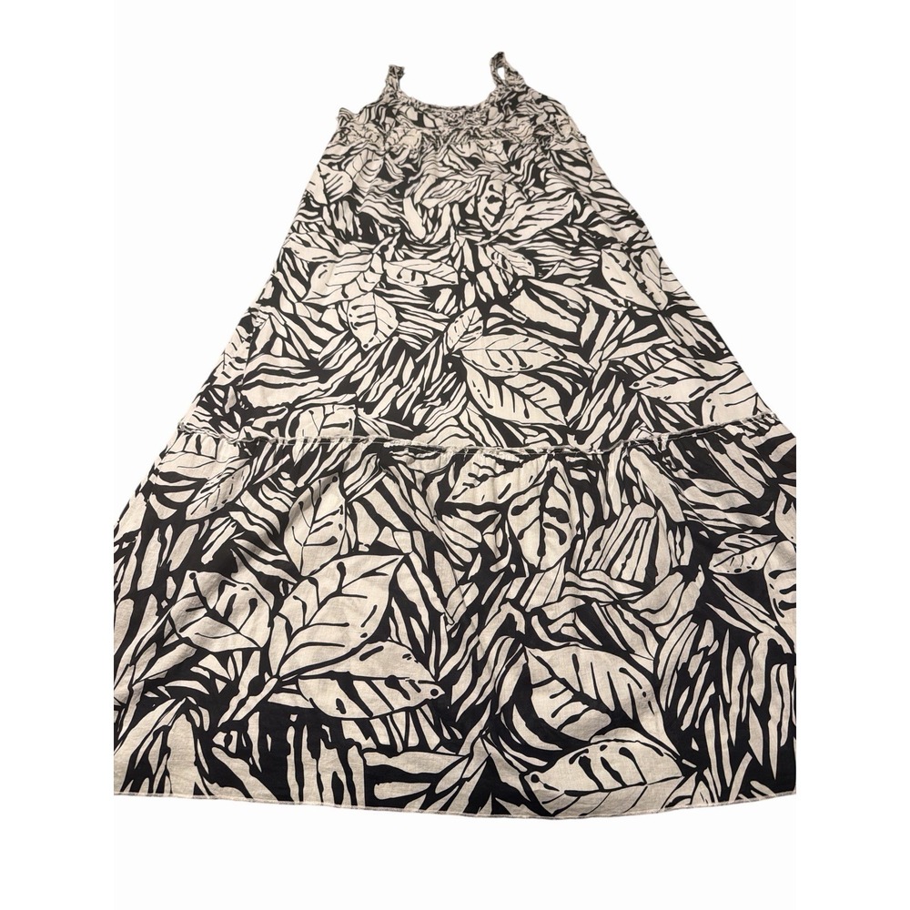 Black & White Tropical Leaf 100% Cotton Lined  Maxi Dress 12 Boho Resort Beach - Picture 4 of 9